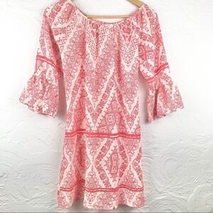 Heartsoul Red White Ethnic Print boho Tunic Blouse